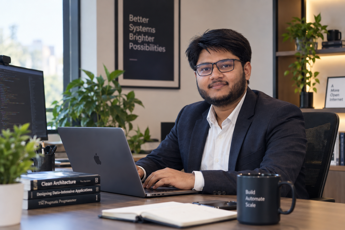 Pritam Nanda operating cloud infrastructure at his workstation